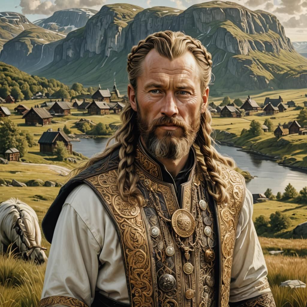 Norse King Olaf in Realistic Nordic Folk Art