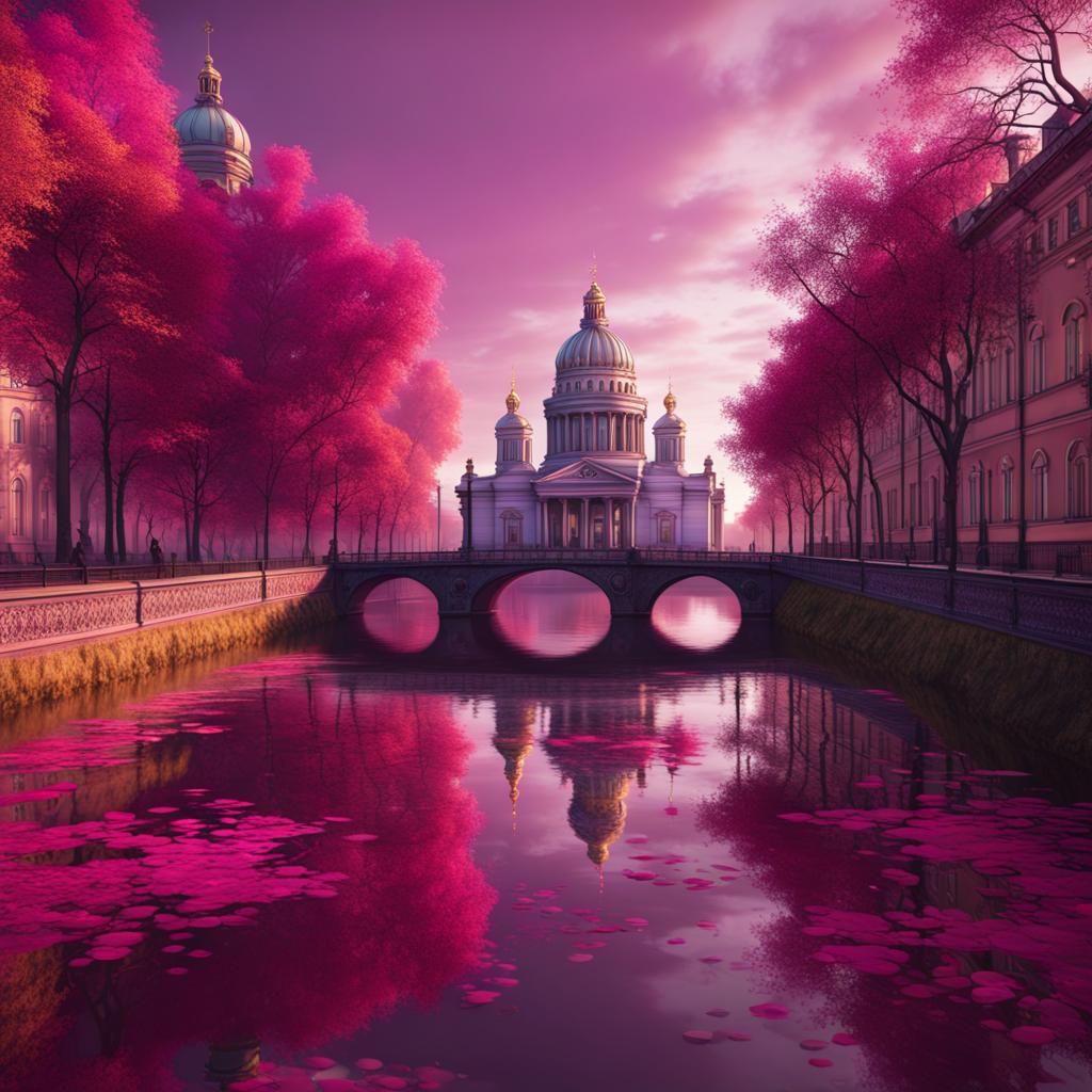 Magenta Autumn in Saint Petersburg: Detailed Matte Painting