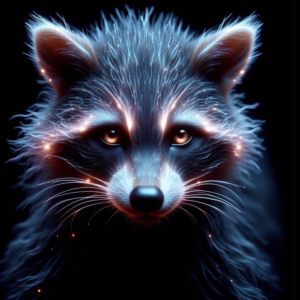Raccoon with Glowing Veins and Lattice Body