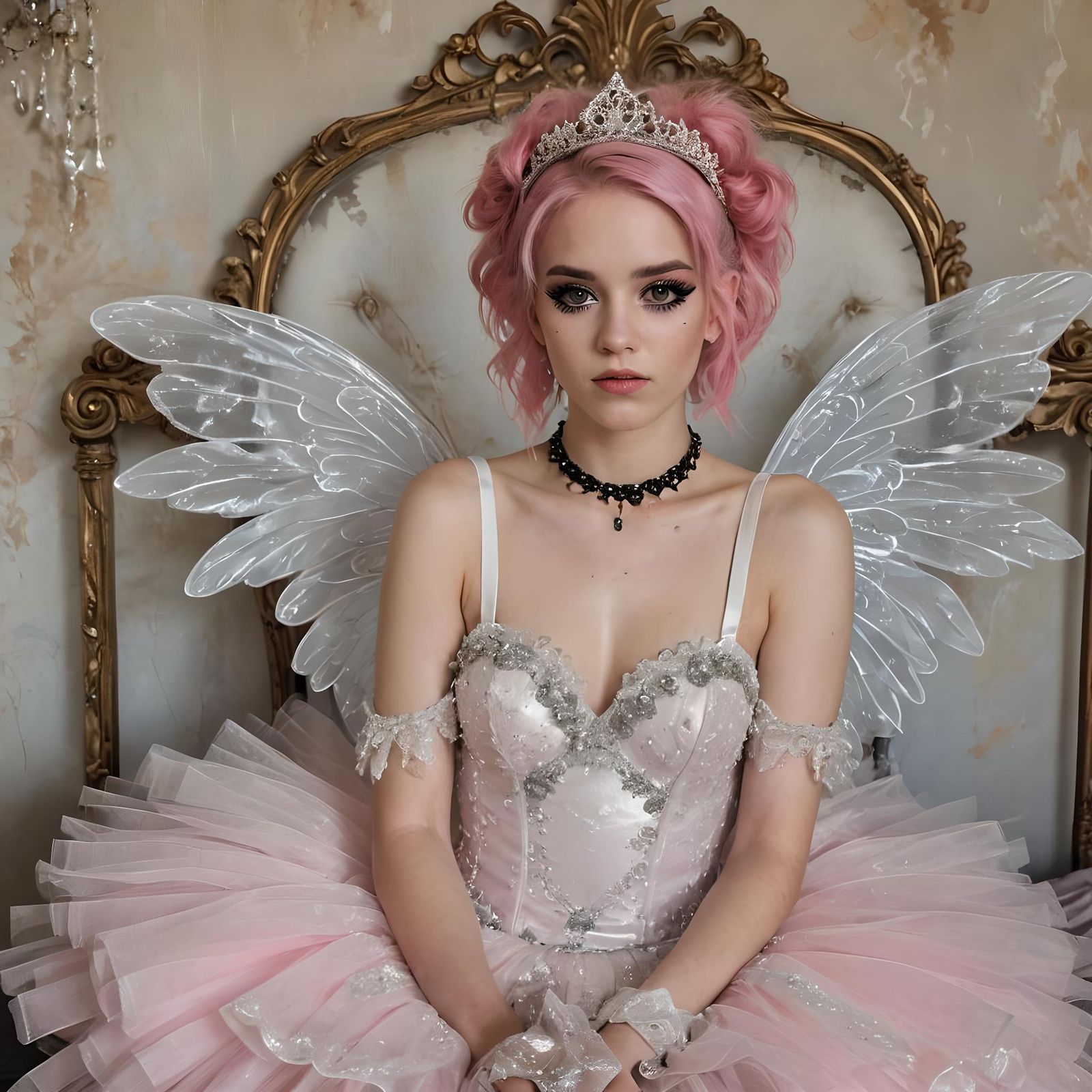 Punk Woman with Fairy Wings: An Oil Painting