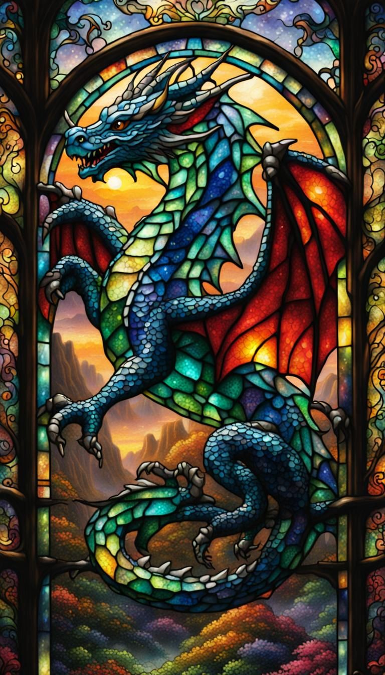 Stained Glass Dragon in Ethereal Fantasy Style