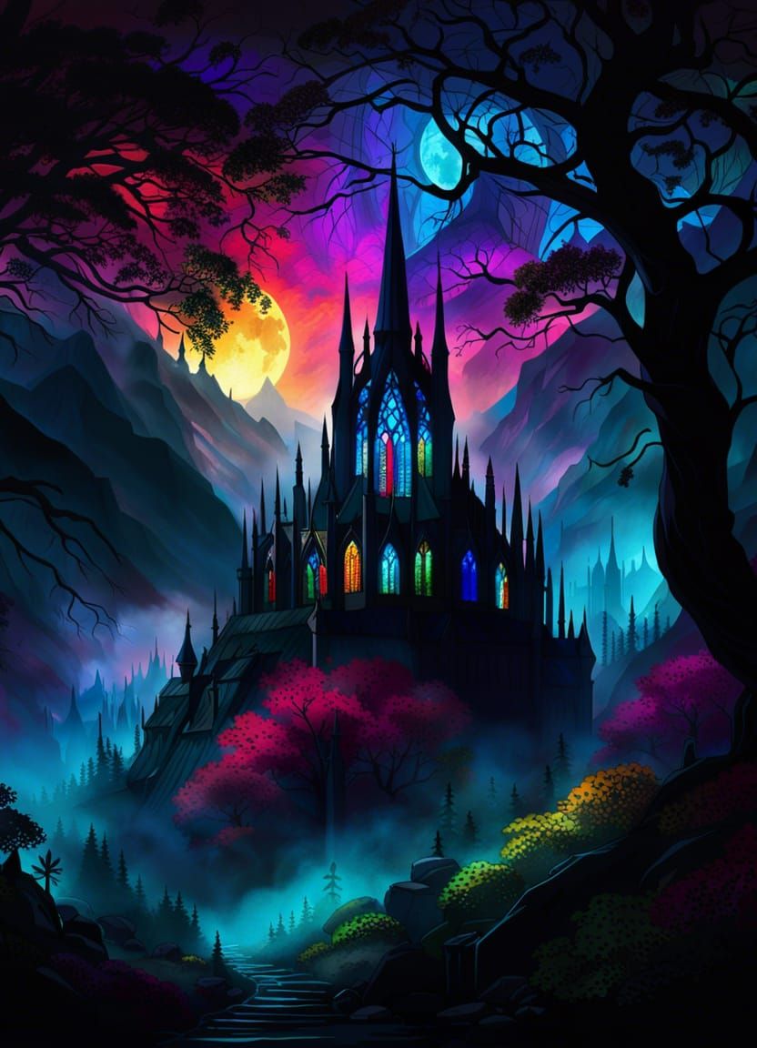 Gothic Cathedral in Moonlight, Digital Matte Painting