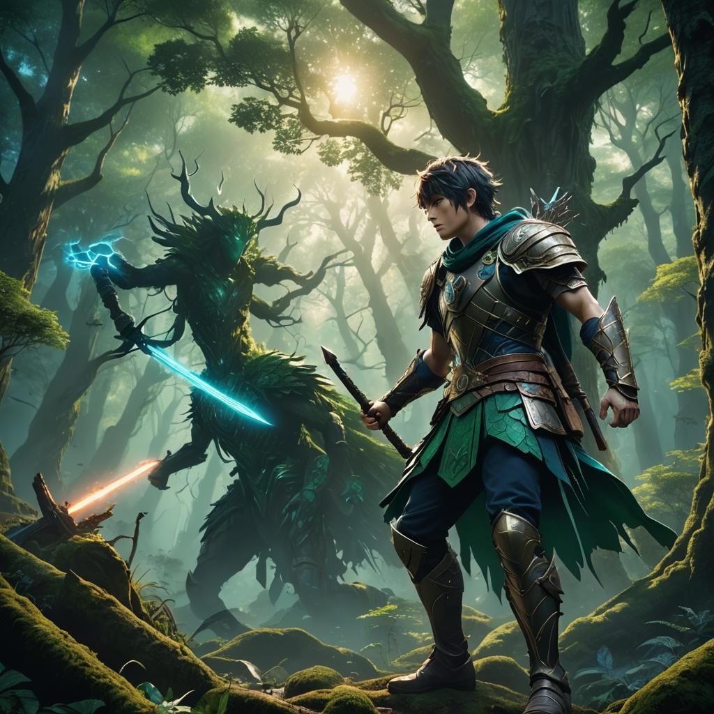 Anime Boy Transformation in Mystical Forest