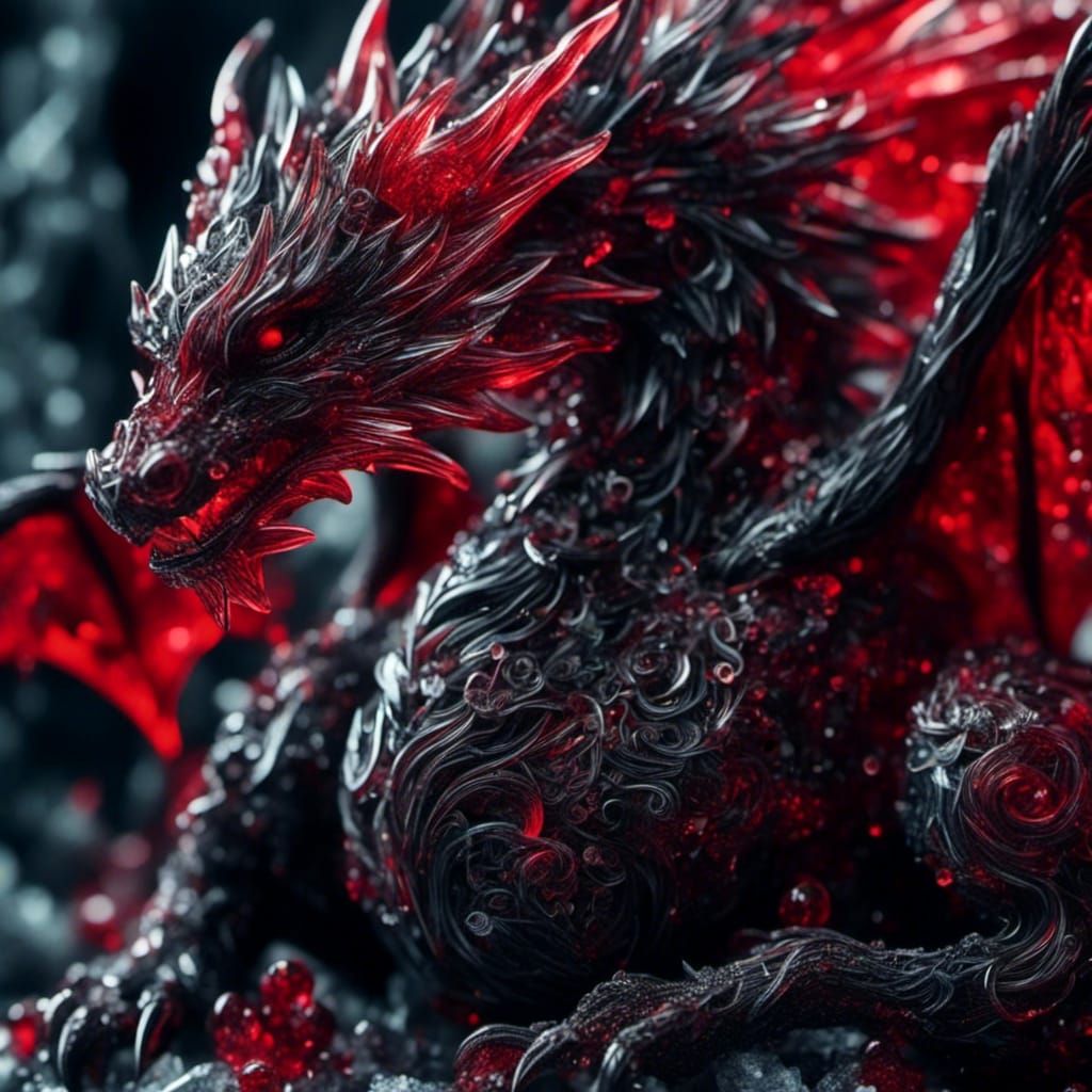 Hyperrealistic Black and Red Dragon in HDR