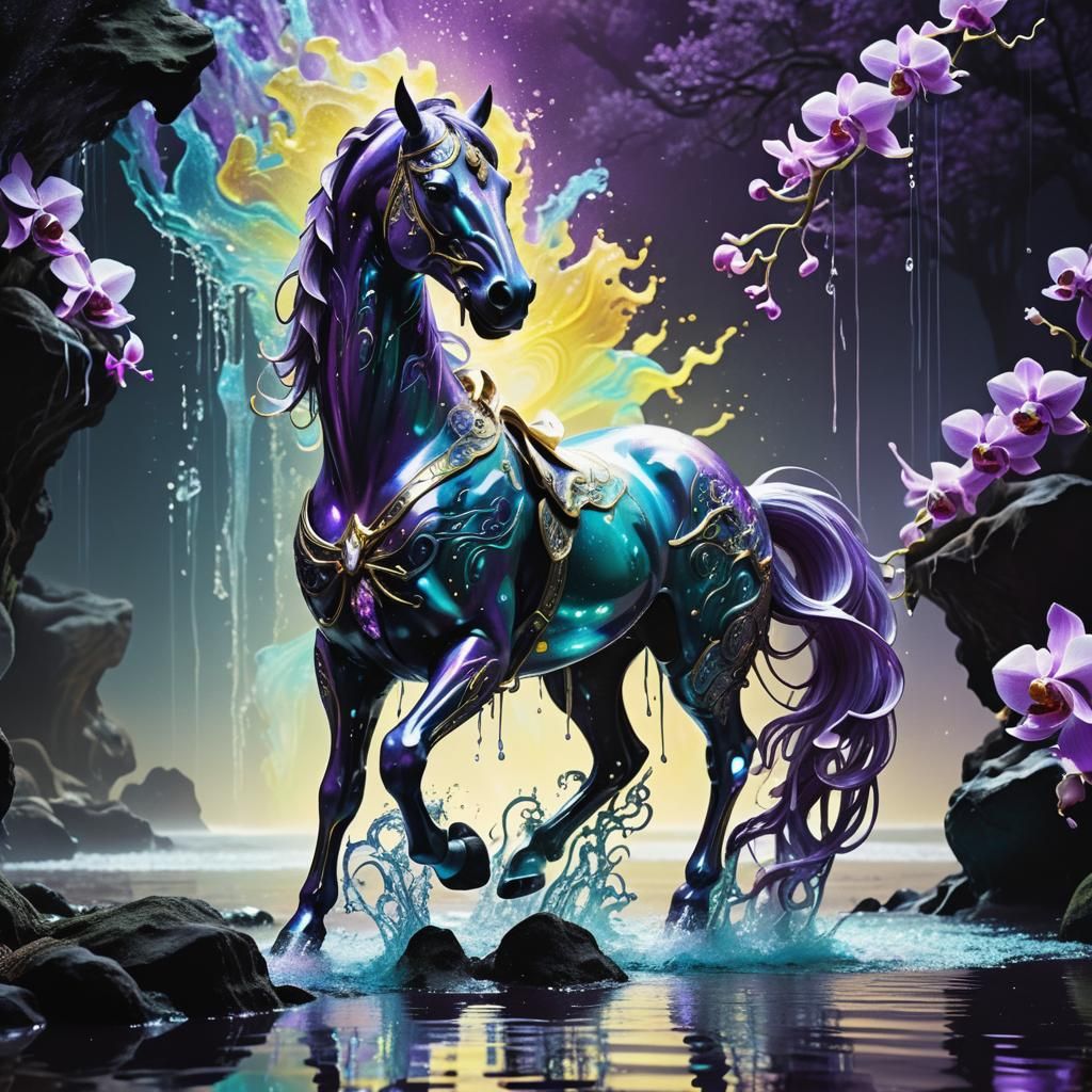 Majestic Centaur in Iridescent Mist, Neon Ink Art