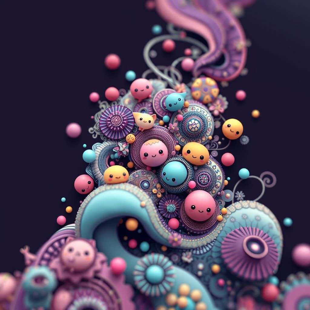 Cute Kawaii Characters in Abstract 3D Vector Art