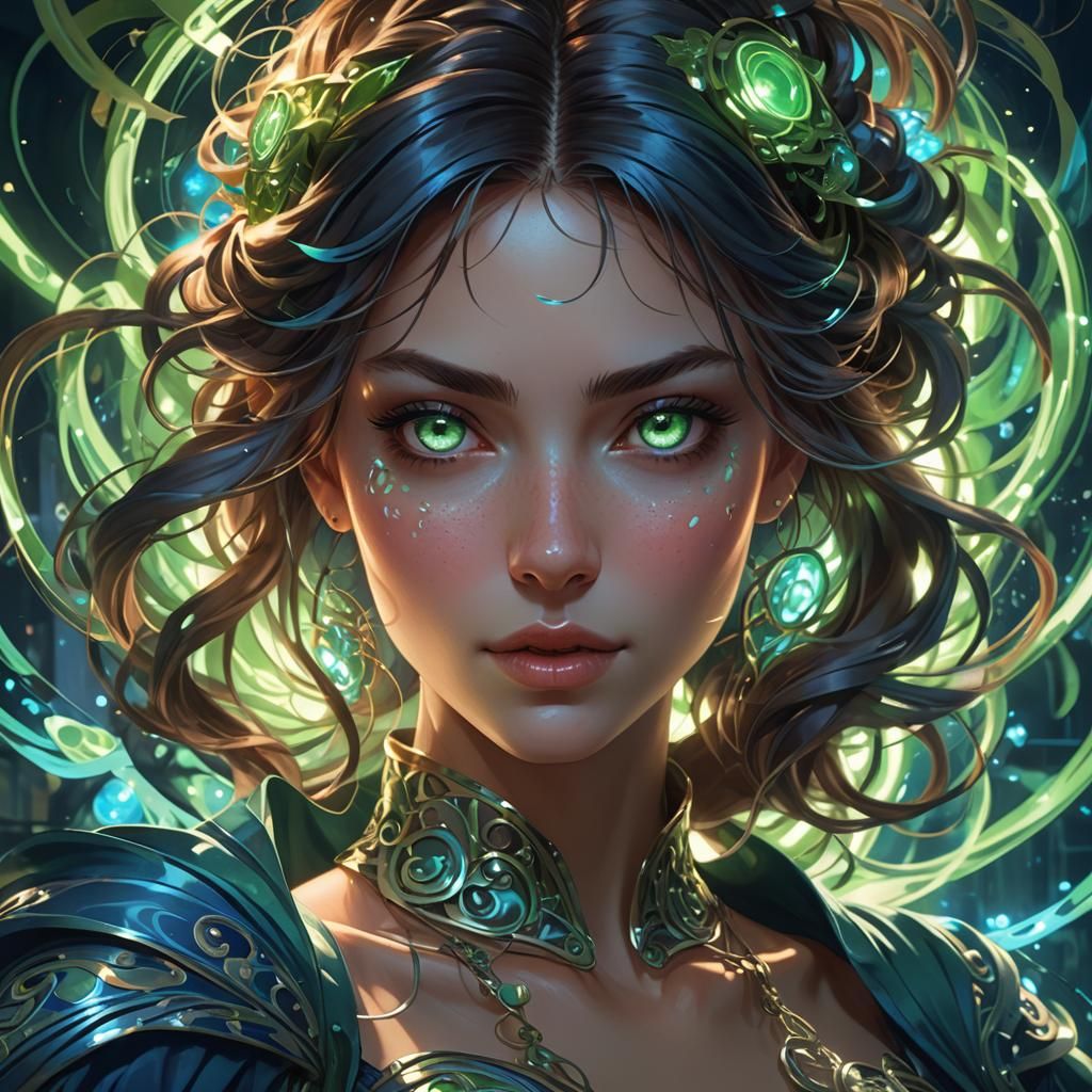 Glowing-Eyed Beauty in Dynamic Lighting