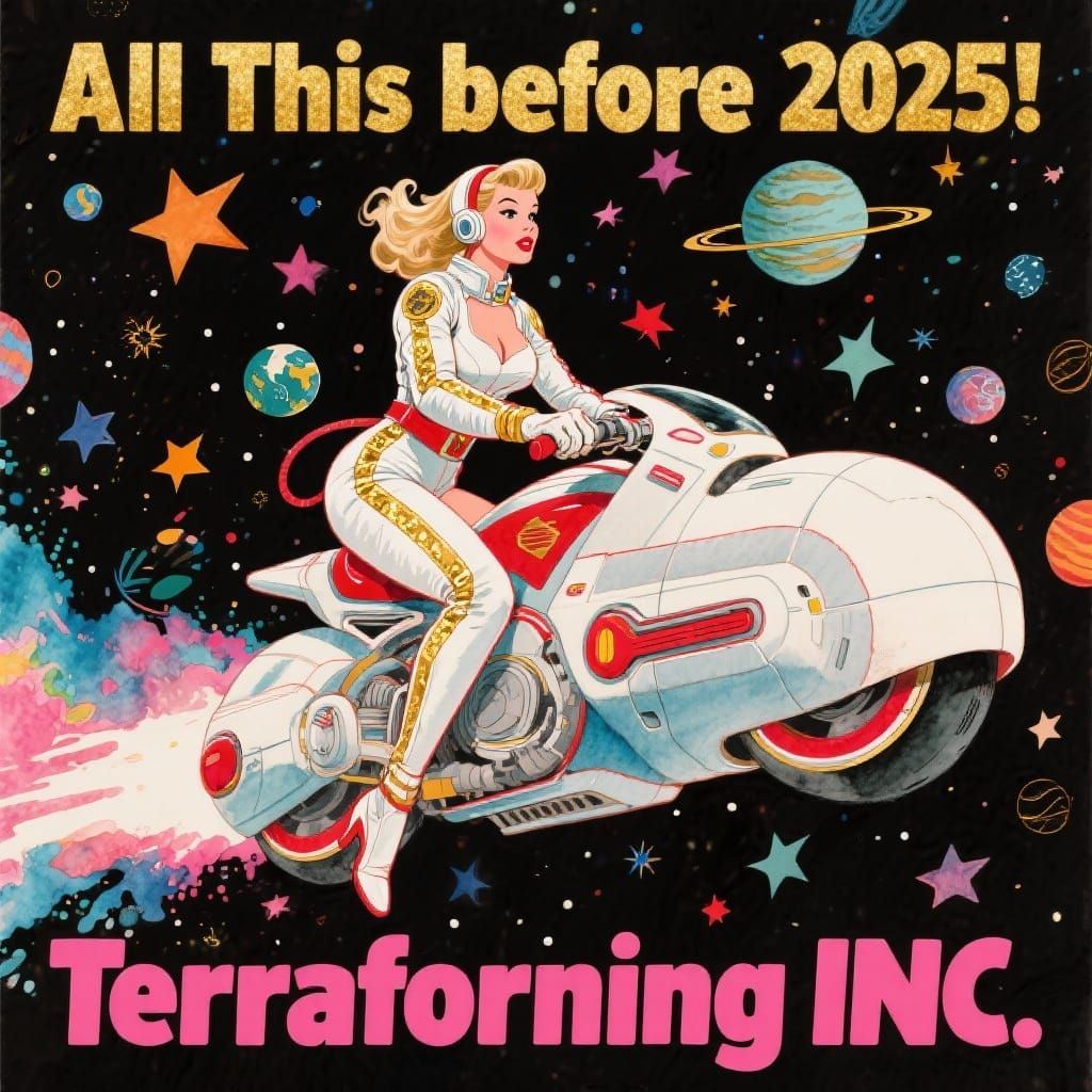 1950s Pin Up Lady Rides Space Motorcycle in Retrofuturistic ...