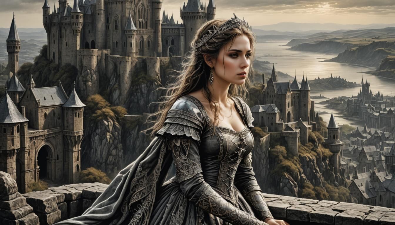 Medieval Lady on Lake, Fantasy Concept Art