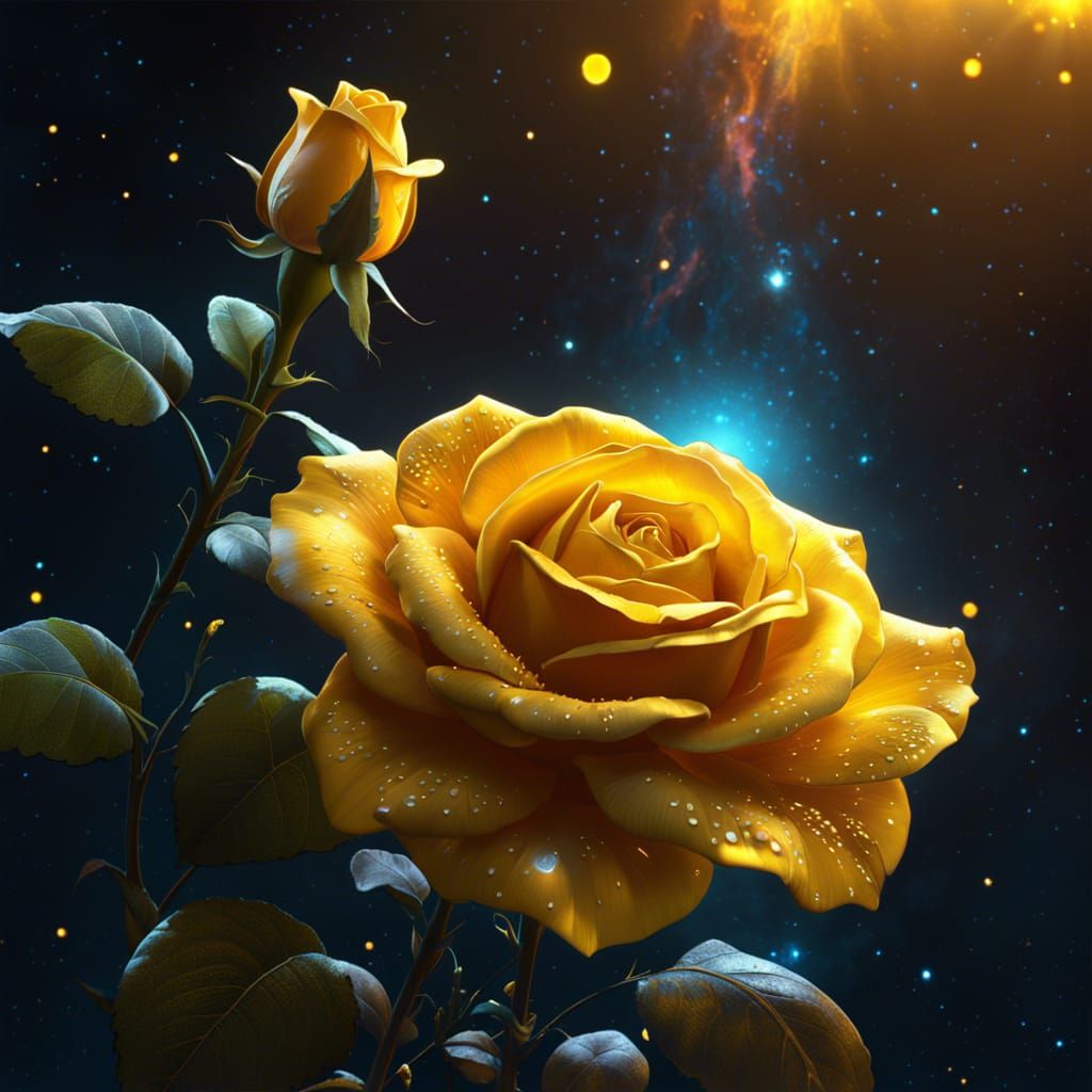 Detailed Yellow Rose with Galaxy Effects