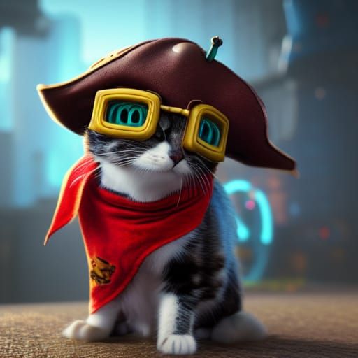 Cyberpunk Pirate Cat Portrait in 3D Digital Art