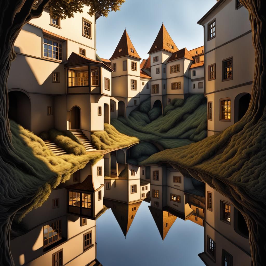 Escher Landscape,  digital, Backlighting, Reflection