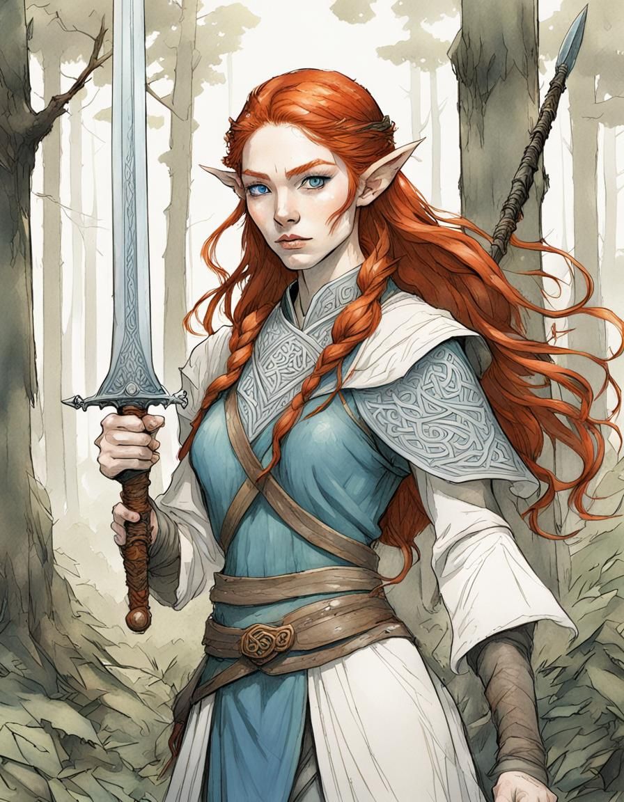 Redhead Elf Woman with Celtic Sword, Kim Jung Gi Sketch