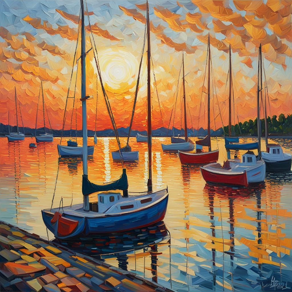 St. Lawrence Sunset: Neo-Impressionist Expressionist Oil Pai...