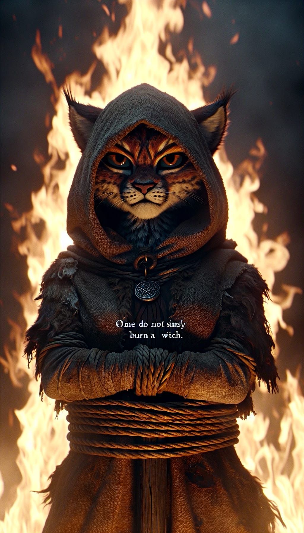 Defiant Lynx Witch Stands on Burning Pyre