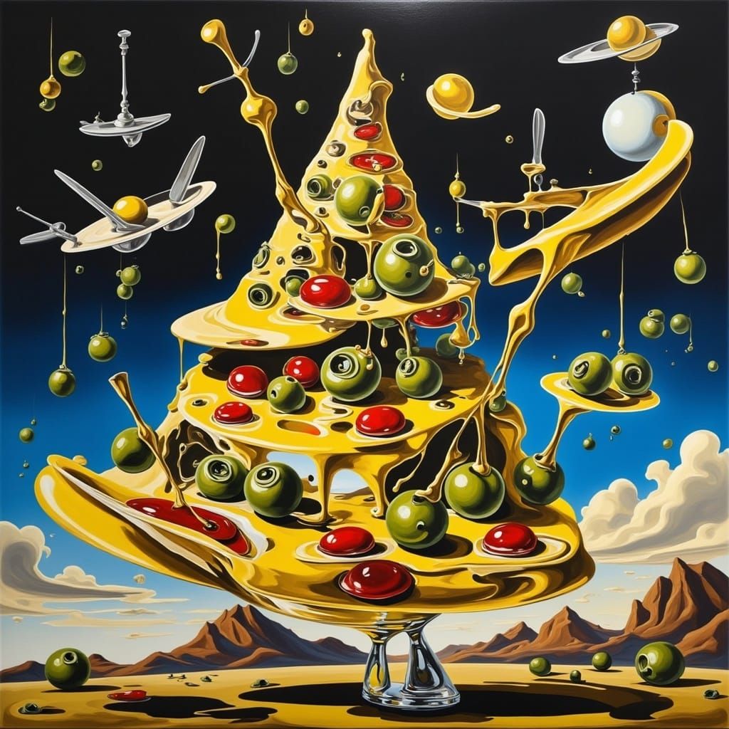 Savory Cosmic Pizza in a Vibrant Digital Art Style