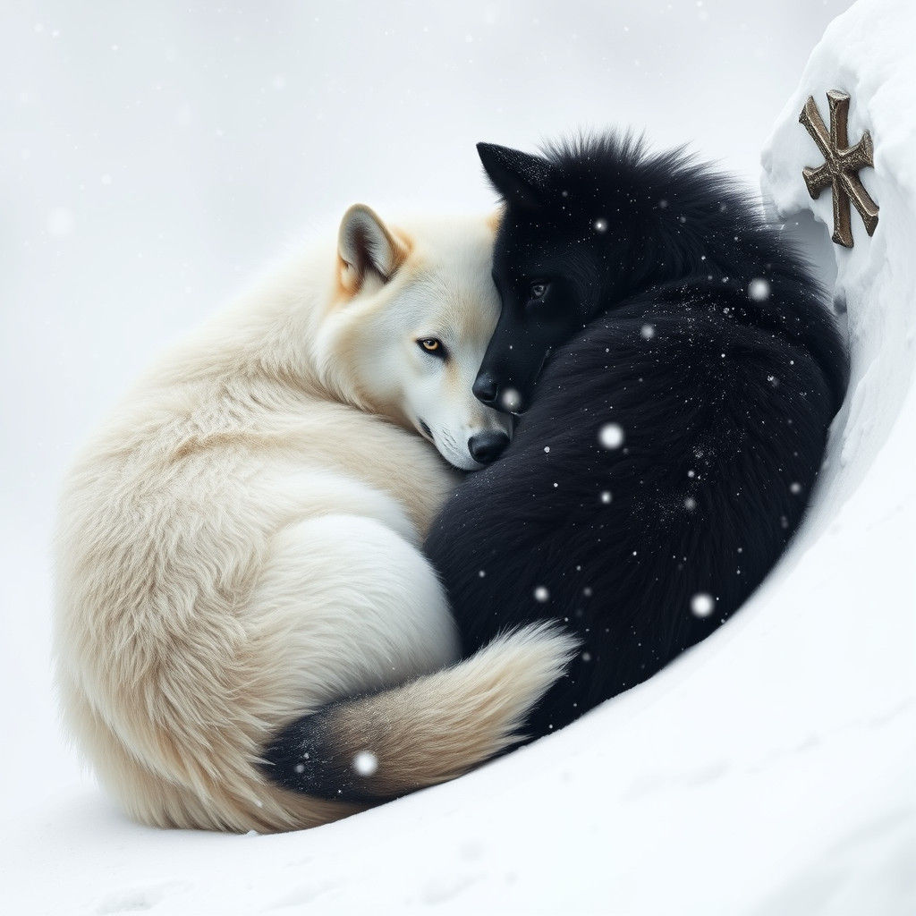 Wolves Embrace During Blizzard on Snowy Cliff
