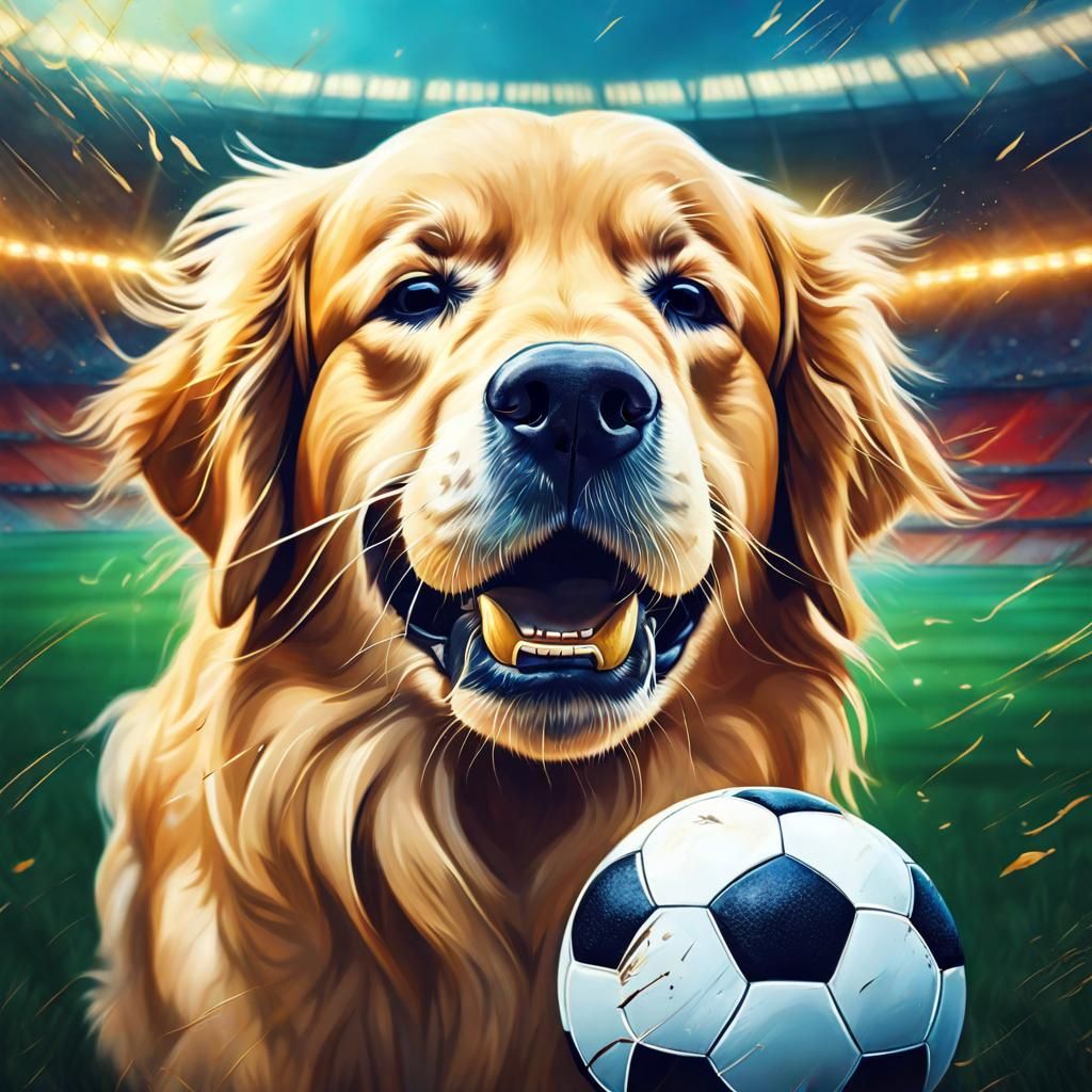Golden Retriever Soccer Player: Hyperrealistic Digital Art