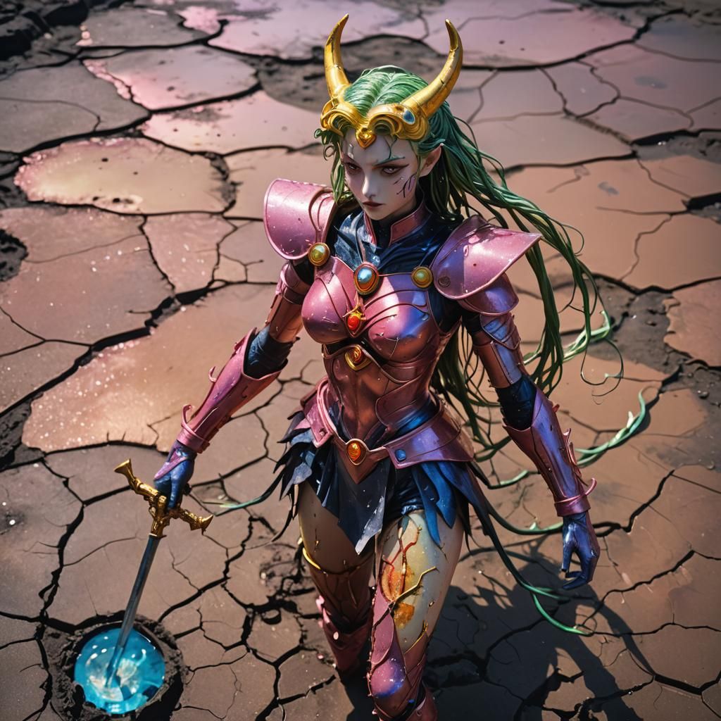 Surreal Sailor Moon Warrior in Gelatinous Landscape