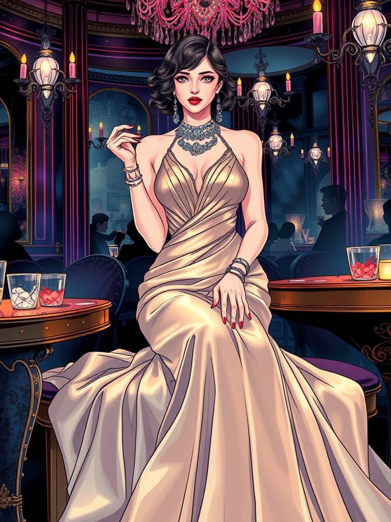 Sultry 1920s Diva in Elegant Manga Style