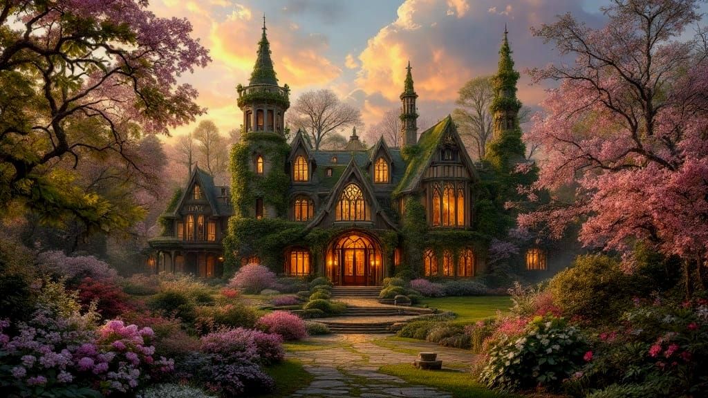 Eco-Modern Spring Mansion in Cinematic Lighting