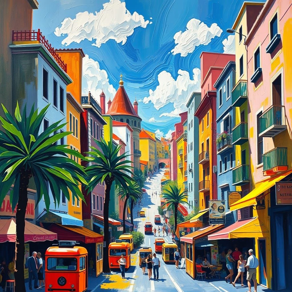 Bustling Cityscape in Vibrant Fauvist Oil Painting