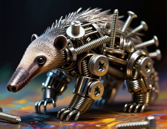 Mechanical Anteater Made of Screws and Nails