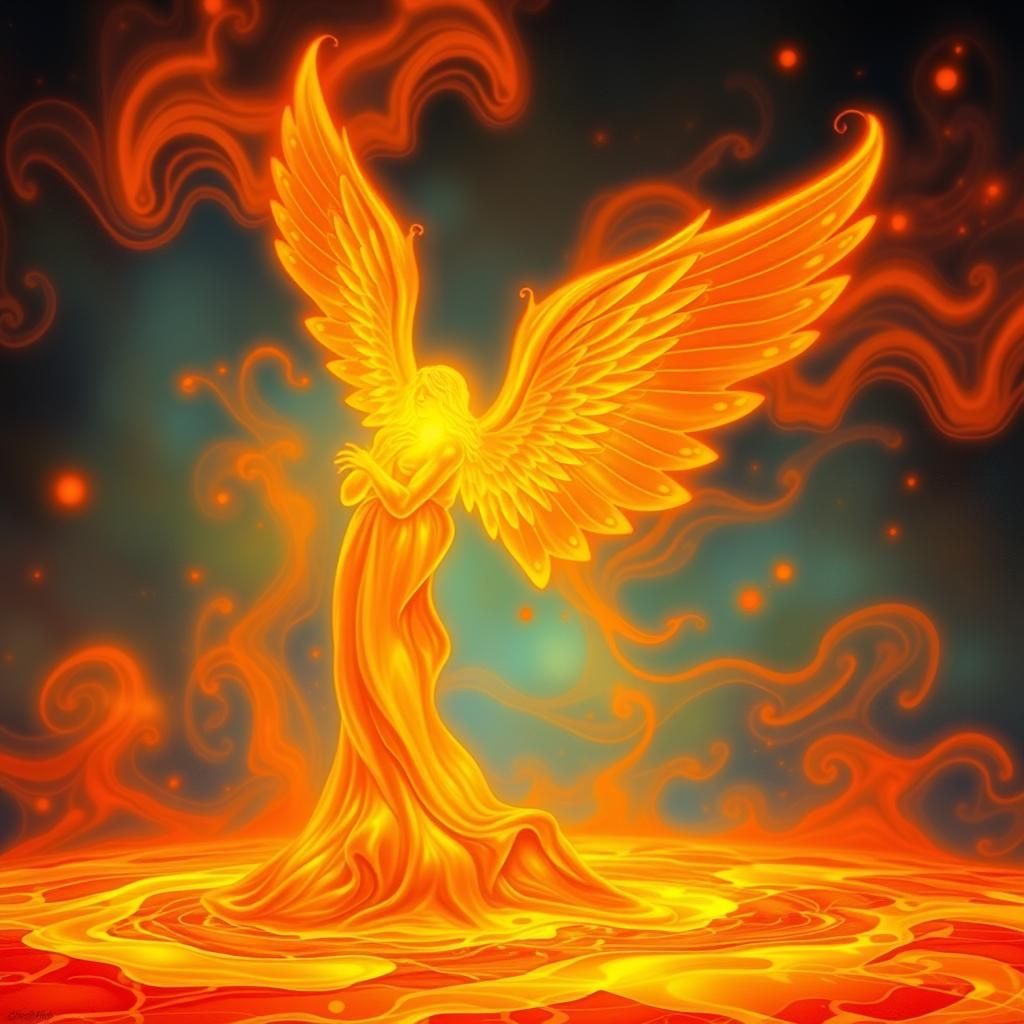 Golden Angel Lava Lamp in Surrealist Style