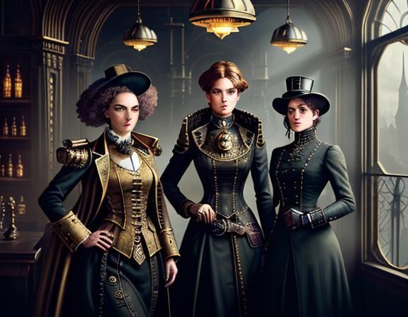 Steampunk Women in Time Machine: Digital Matte Painting