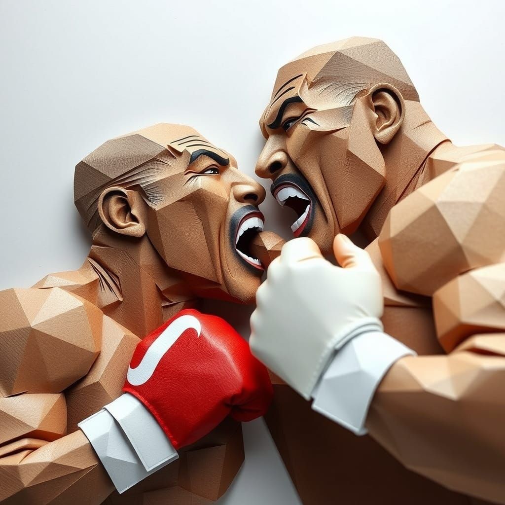 Tyson Bites Holyfield's Ear: Origami Papercraft Illustration