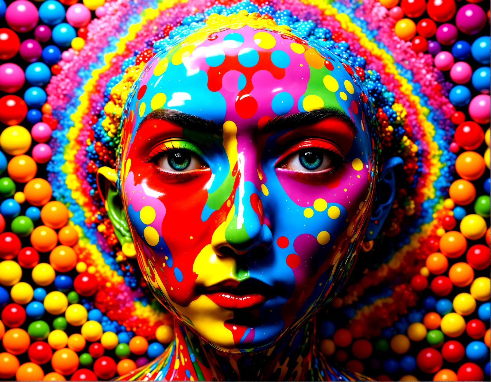 Radiant Fractal Face with Rainbow Colors