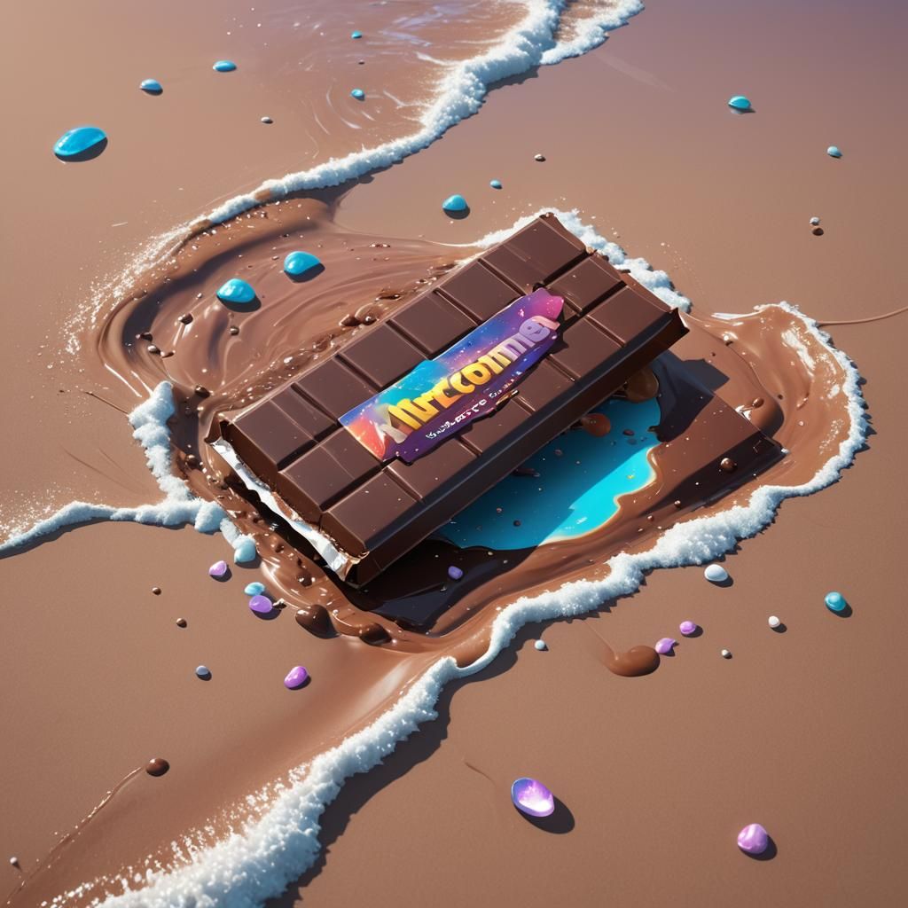 Giant Chocolate Bar Soars Over Caribbean Beach in Anime Styl...