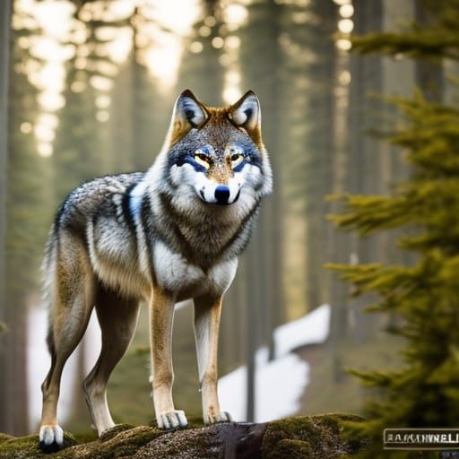 Detailed Wolf Portrait in Snowy Forest
