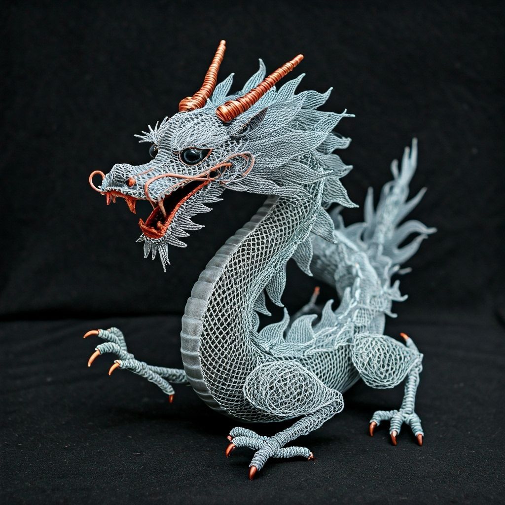 Intricate Wire Chinese Dragon Figurine