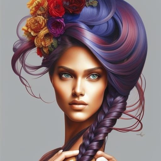 Beautiful Woman Portrait in Art Nouveau Style