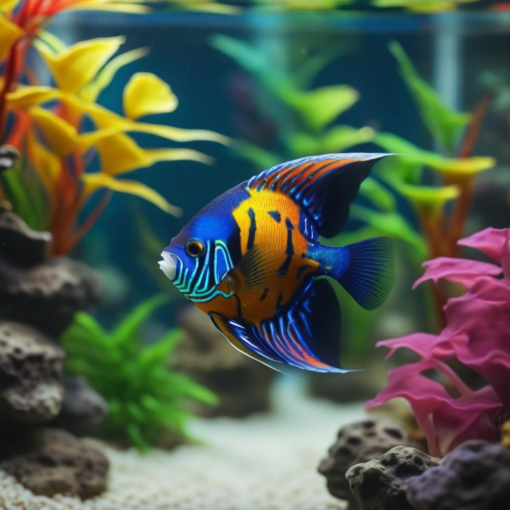Rainbow Angelfish in Multilevel Aquarium, Hyperrealistic
