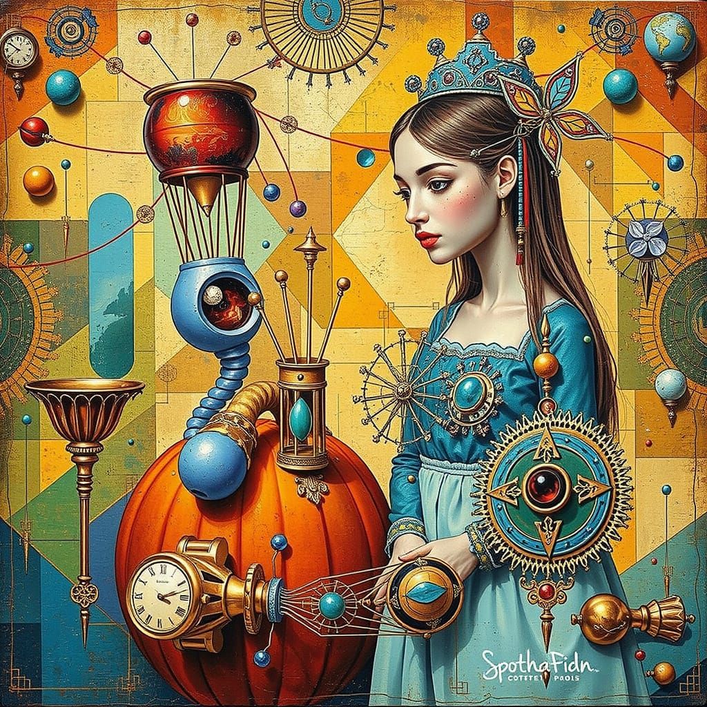 Vibrant Geometric Hyperrealist Masterpiece in Vermillion, Ye...