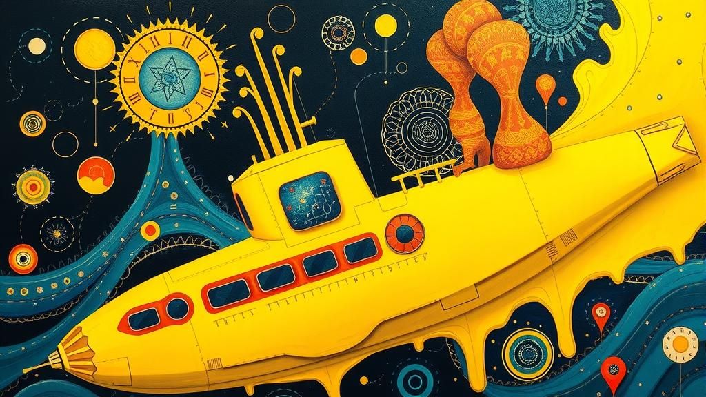 Yellow Submarine in Surreal Abstract Landscape