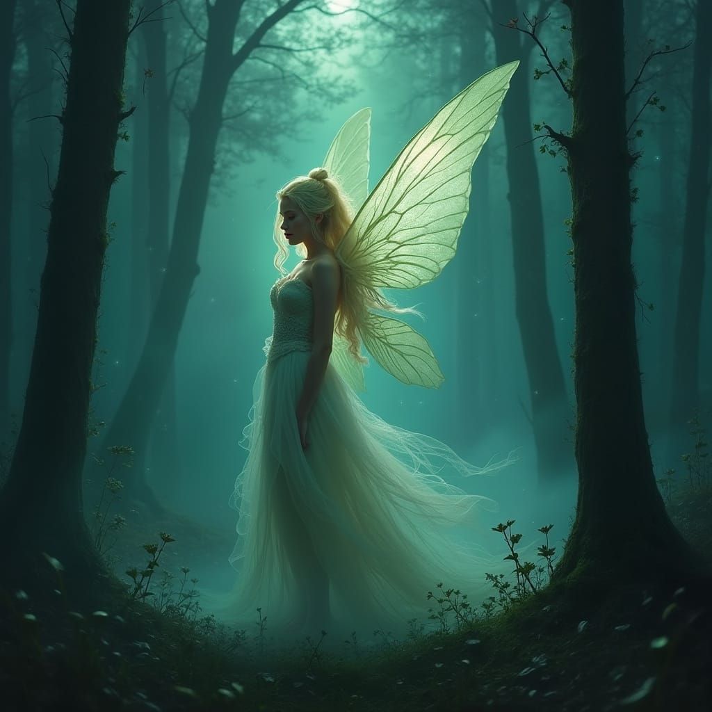 Ethereal Blonde Fairy in Mystical Forest
