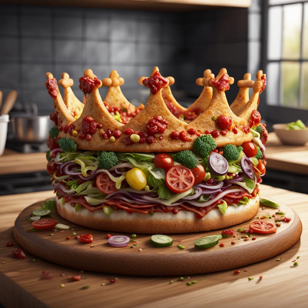 Pizza Topping Crown on Cutting Board