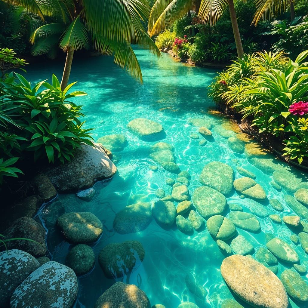Tropical Water Scene in Surreal Style