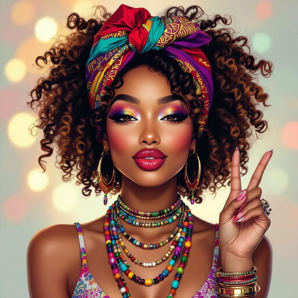 A highly stylized, digital portrait of a beautiful African-A...