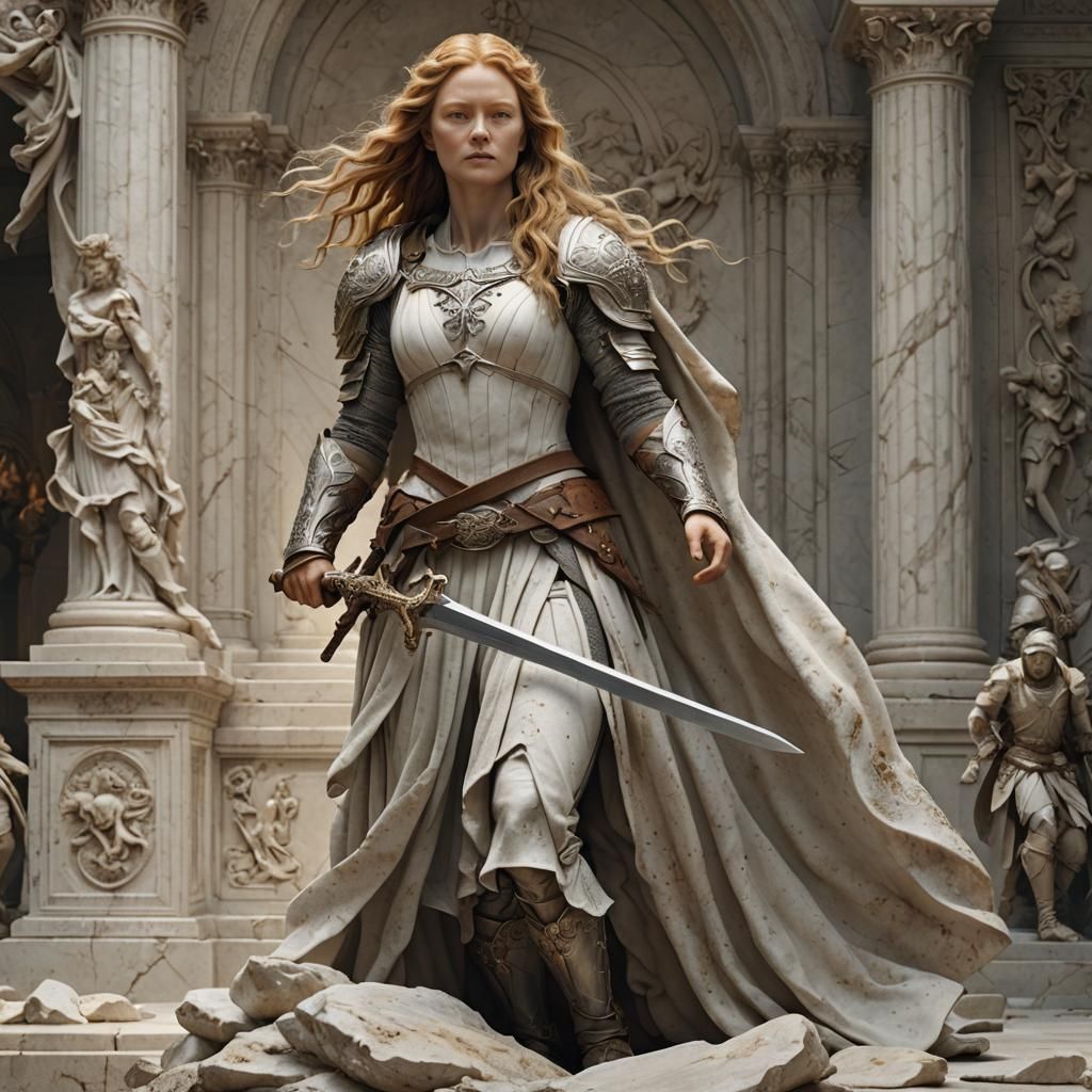 Marble Sculpture of a Female Warrior in Renaissance Style