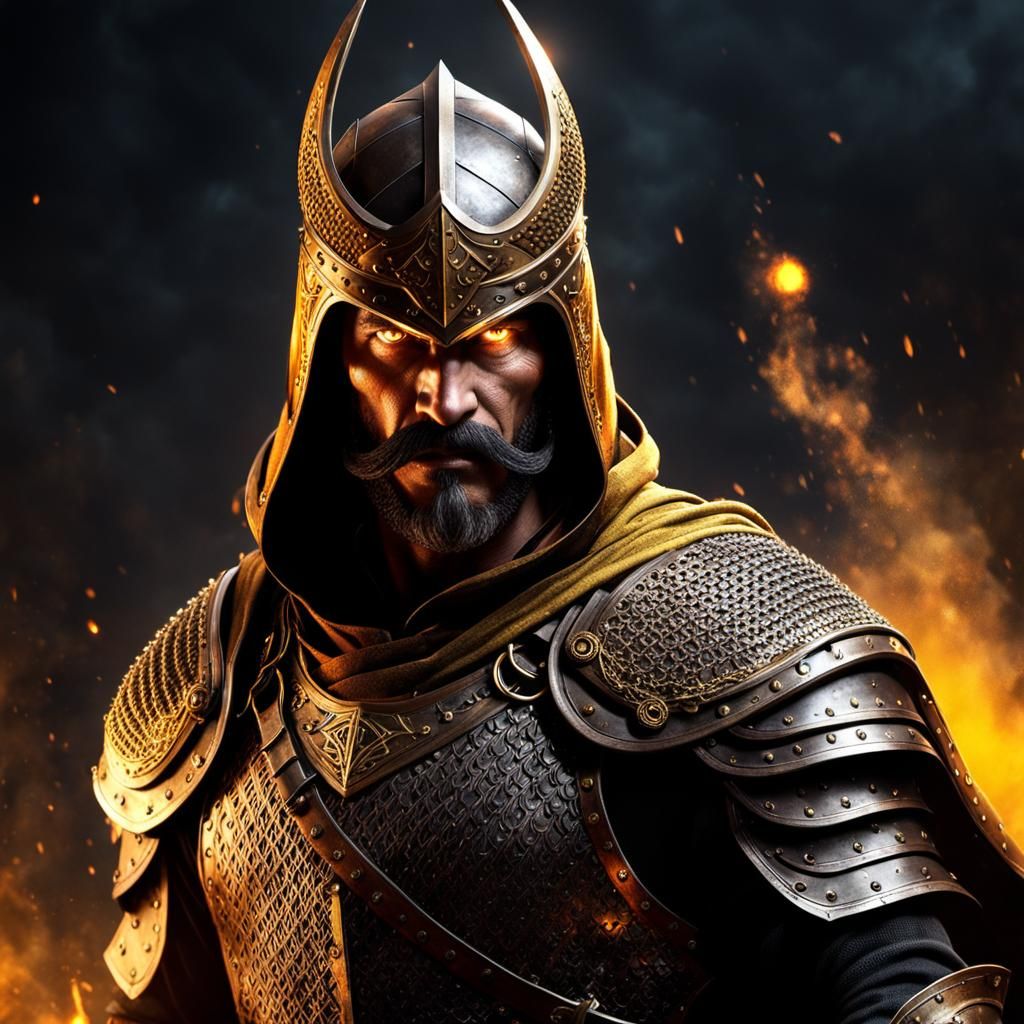 Ominous Knight-Paladin in Bronze Armor, 3D Render