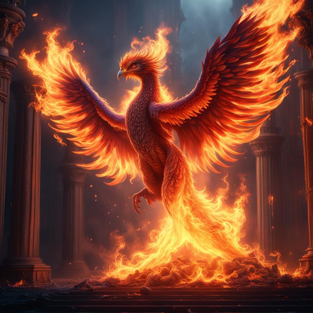 Fiery Phoenix Rebirth: Detailed Fantasy Concept Art