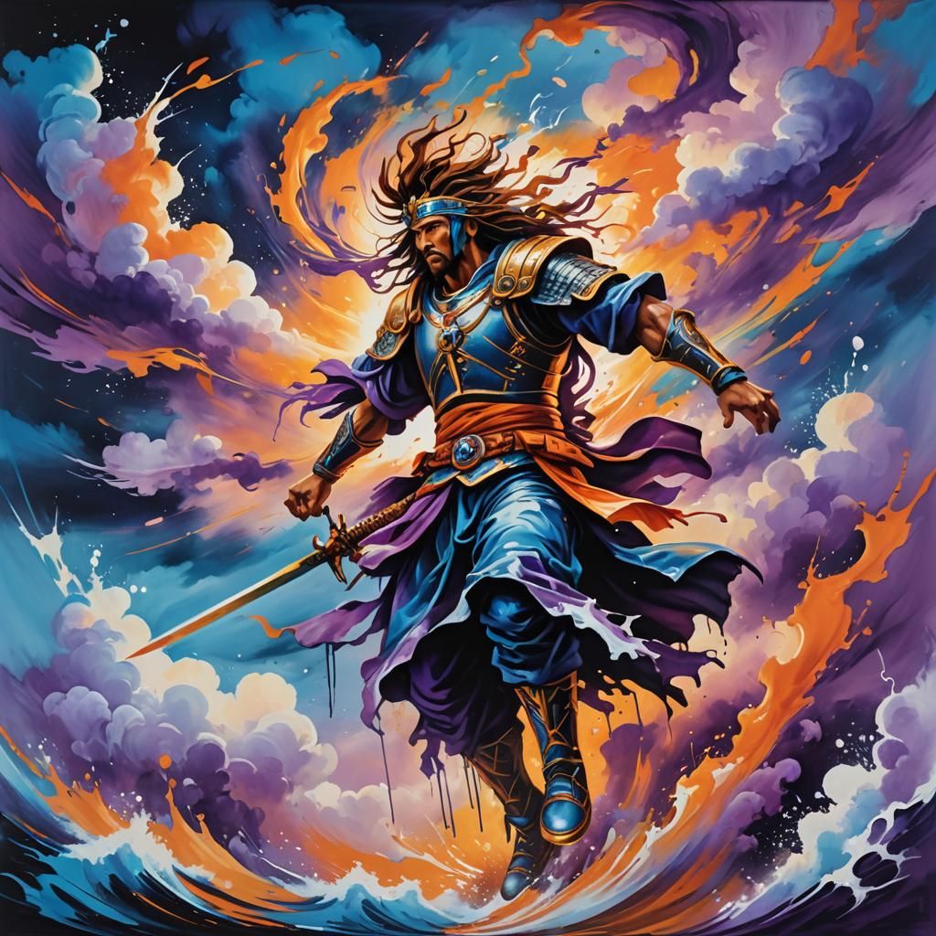 Warrior's Soul Ascends in Graffiti Art Style