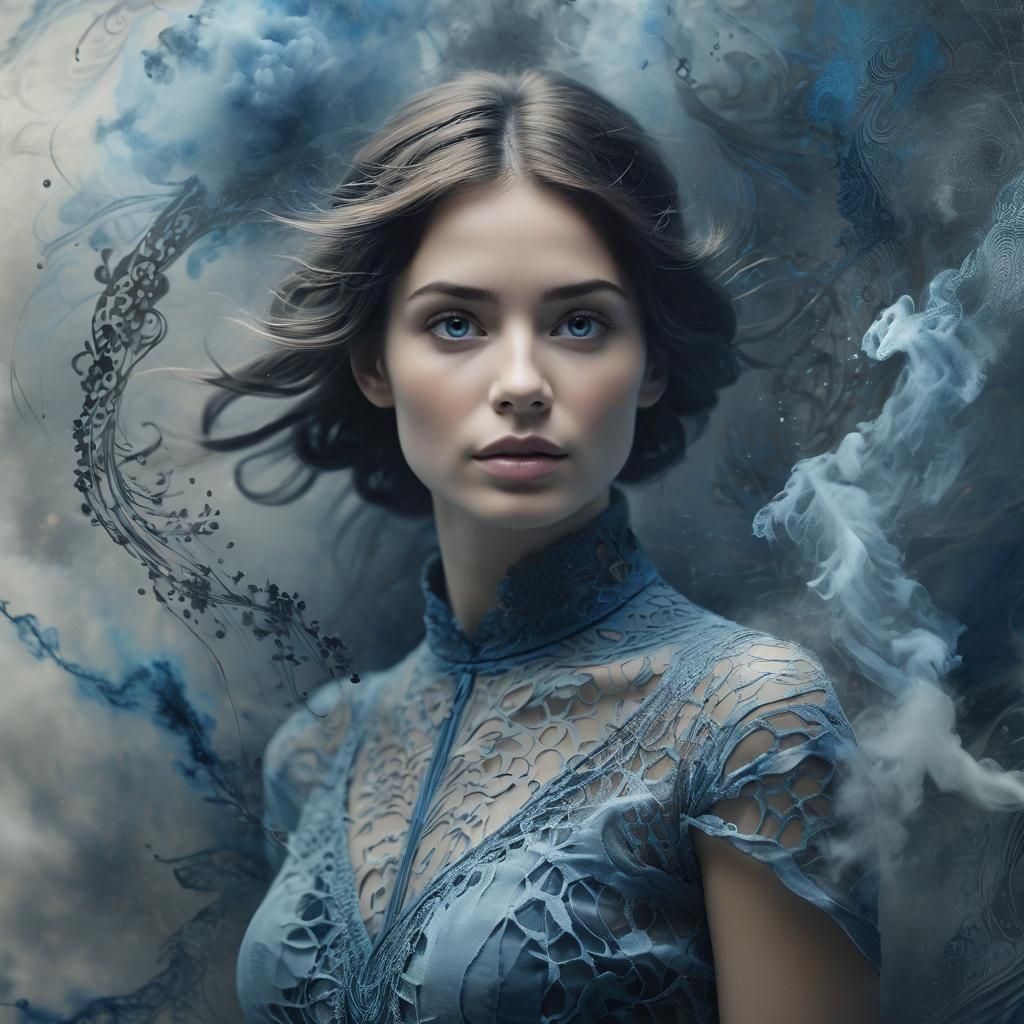 Ethereal Portrait in Ink Splatter Style