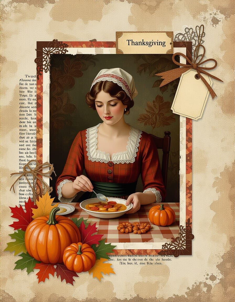 Vintage Rustic Thanksgiving Journal Page with Woman Portrait