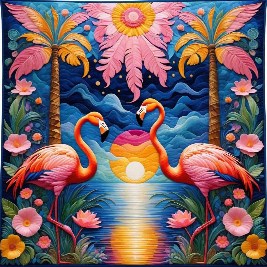 Flamingos in Van Gogh Style with Star Flowers