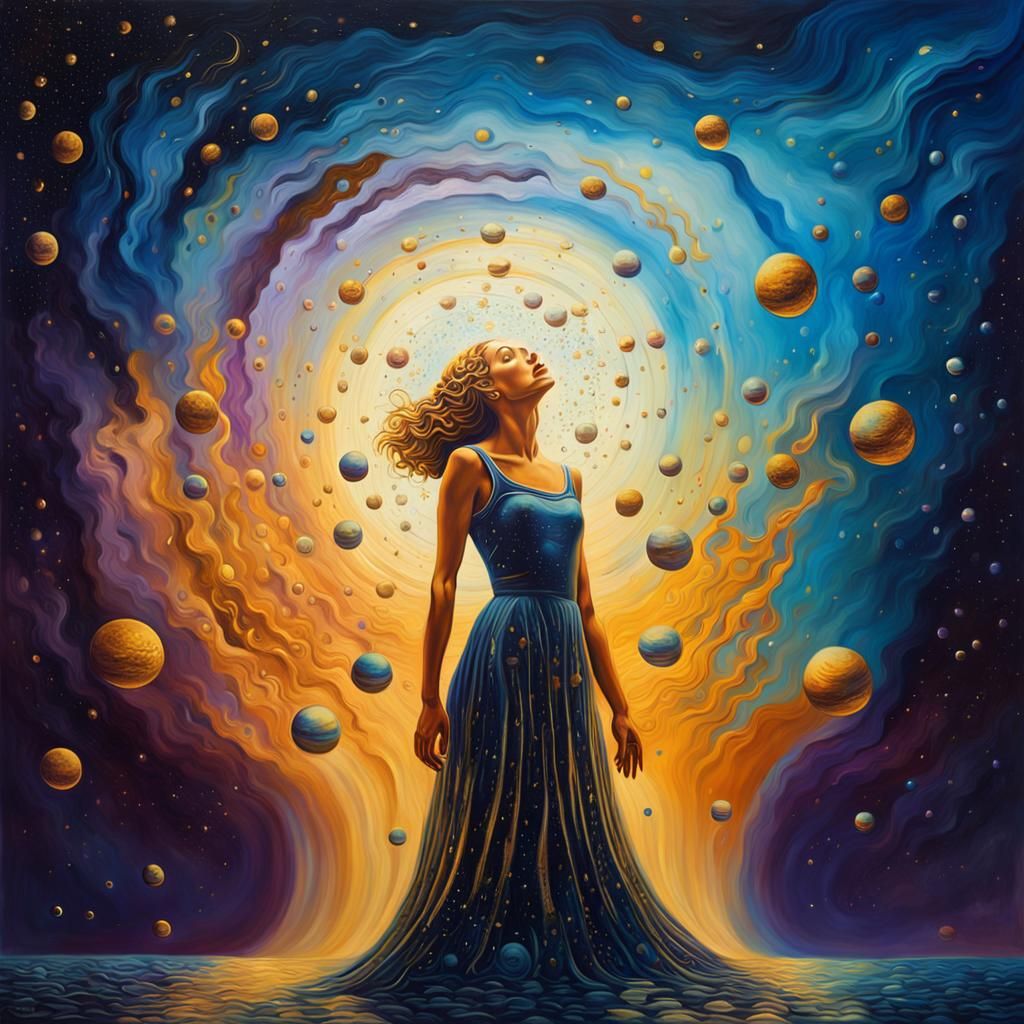 Surreal Woman in Starry Sea, Salvador Dali Style